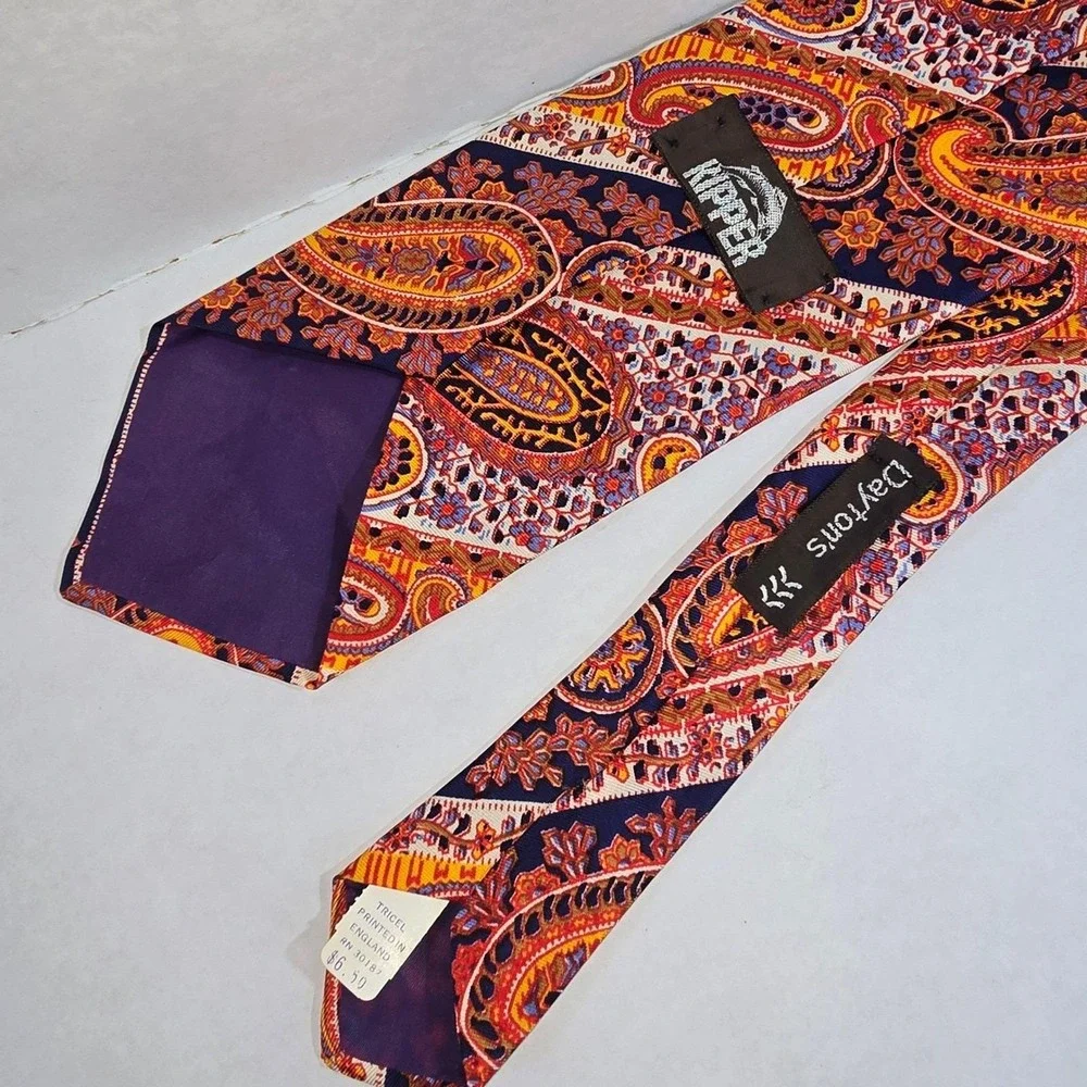 VINTAGE Kipper Dayton's Navy Blue and Orange Paisley Neck‎ Tie NEW! England